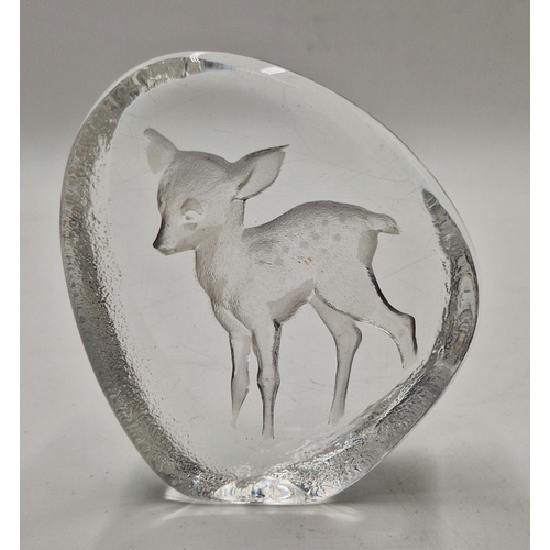 779 - MATS JONASSON CRYSTAL GLASS 13cm PAPERWEIGHT FEATURING BAMBI  Signed
(The Mats Jonasson glassworks b... 