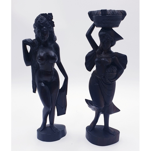 781 - BALANESE HARD WOOD CHARACTER 30 cm FIGURINE OF A NUDE TOGETHER WITH A WEST AFRICAN NUDE