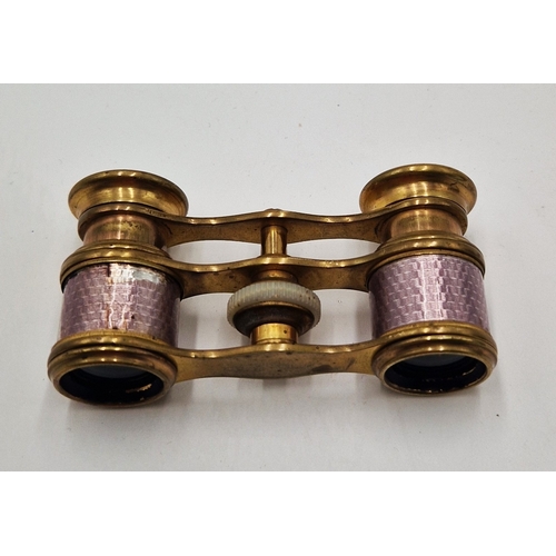 792 - BRASS PURPLE GUILLOUCHE ENAMEL OPERA GLASSES