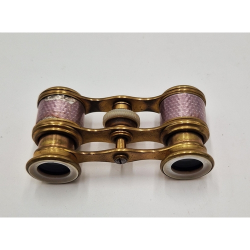 792 - BRASS PURPLE GUILLOUCHE ENAMEL OPERA GLASSES