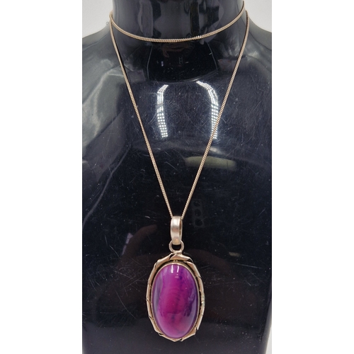 795 - SILVER (925) / PURPLE STONE SET Large PENDANT ON A SILVER (925) 44 cm NECK CHAIN (Total Weight 13.2 ... 