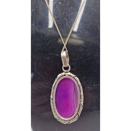 795 - SILVER (925) / PURPLE STONE SET Large PENDANT ON A SILVER (925) 44 cm NECK CHAIN (Total Weight 13.2 ... 