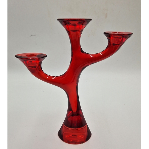 797 - NATCHMANN CRYSTAL Large 27cm x 23cm CORALLO ABSTRACT RED CANDLEARBRA