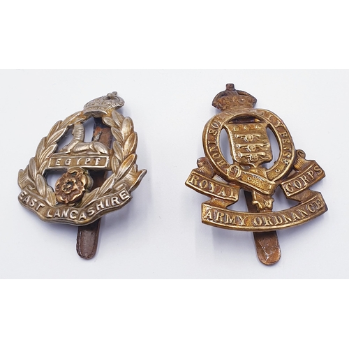 731 - WW2 ROYAL ARMY ORDNANCE CORP CAP BADGE & BRITISH ARMY CAP BADGE EAST LANCASHIRE REGIMENT