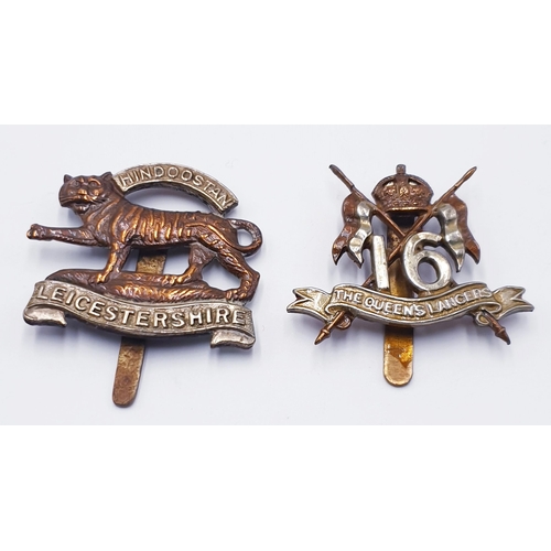 732 - WW1 16TH THE QUEENS OWN LANCERS CAP BADGE & LEICESTERSHIRE REGIMENT CAP BADGE