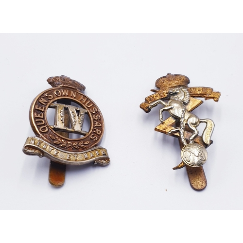 735 - 4TH HUSSARS REGIMENT QUEENS CAP BADGE & ROYAL ELECTRICAL MECHANICAL ENGINEERS CAP BADGE