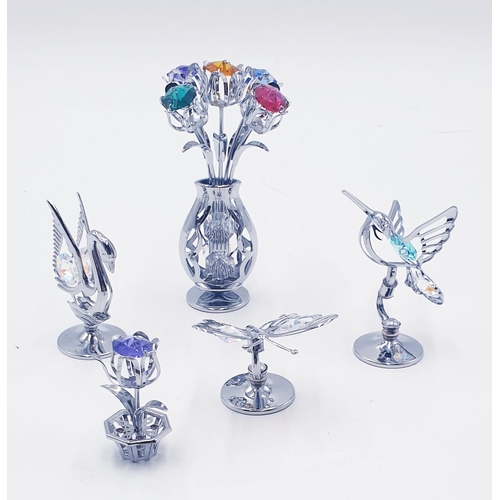 66 - CRYSTOCRAFT MODELS (5) To Include BIRDS,FLOWERS,Etc With SWAROVSKI CRYSTAL ELEMENTS