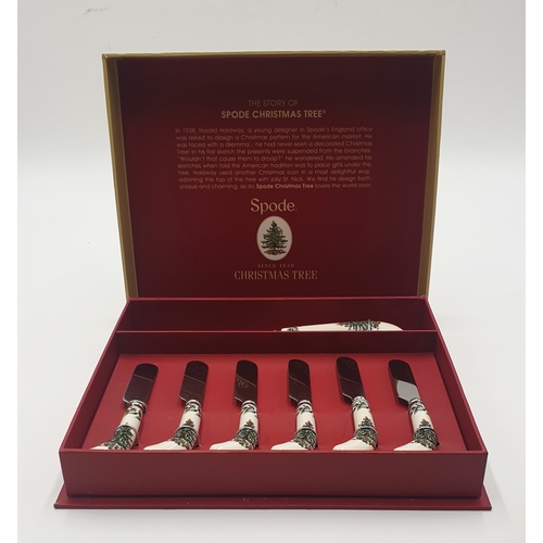 74 - SPODE CHEESE KNIFE AND SIX SPREADERS (Original Presentation Box)