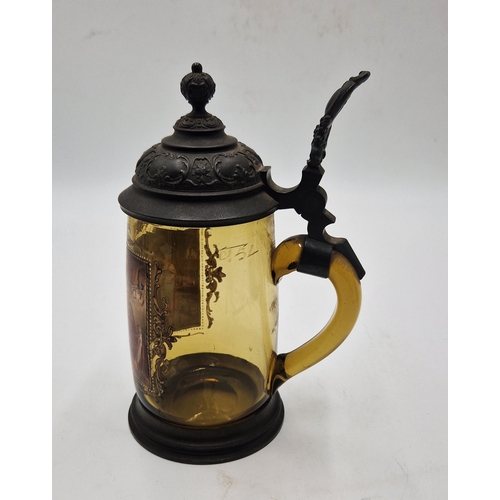 36 - PEWTER & GLASS 19cm TANKARD