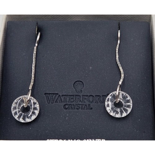 60 - SILVER (Fully Hallmarked) WATERFORD CRYSTAL EARRINGS (Original Box)