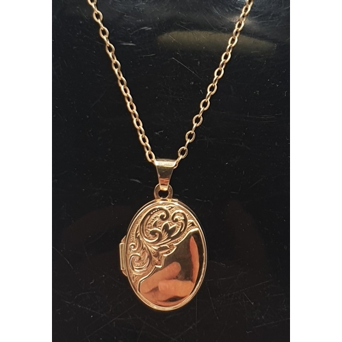 728 - 9ct GOLD (375) LOCKET ON A 9ct GOLD (375) 44cm NECK CHAIN (Total Weight 3.6 Grams)