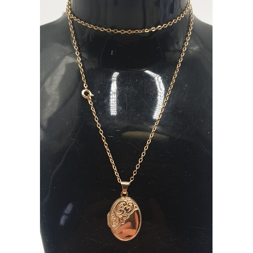 728 - 9ct GOLD (375) LOCKET ON A 9ct GOLD (375) 44cm NECK CHAIN (Total Weight 3.6 Grams)