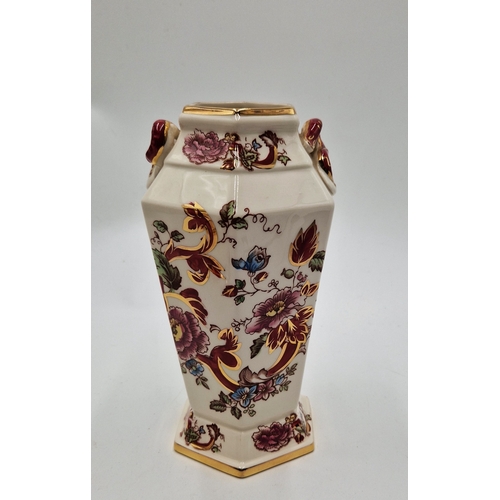 24 - MASON'S IRONSTONE Large 22cm SNAKE  HANDLED VASE IN THE RED MANDALAY DESIGN