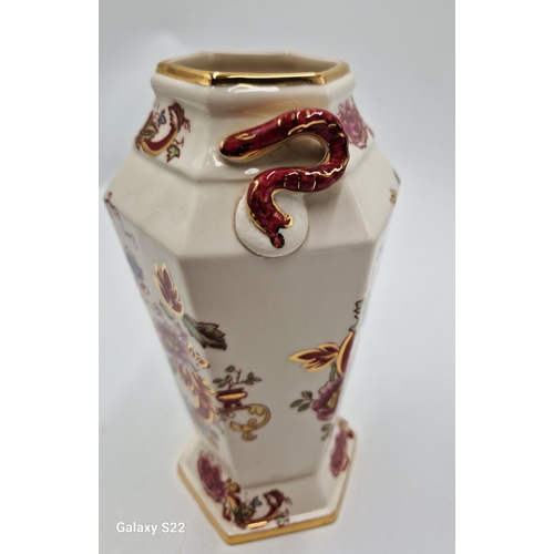 24 - MASON'S IRONSTONE Large 22cm SNAKE  HANDLED VASE IN THE RED MANDALAY DESIGN