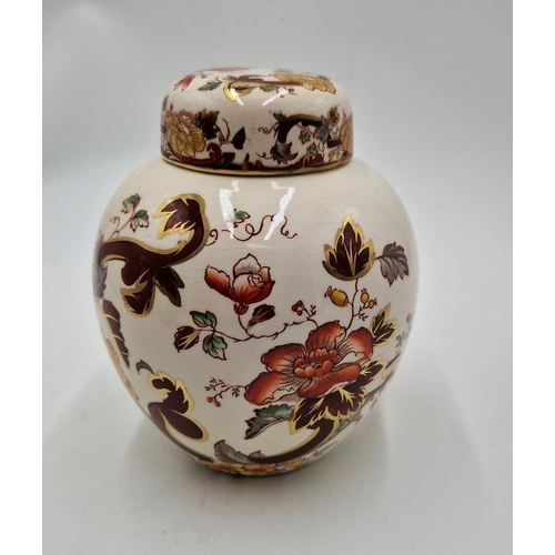 26 - MASON'S IRONSTONE Large 15cm GINGER JAR And COVER IN THE BROWN VELVET DESIGN