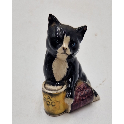 40 - ROYAL DOULTON 6cm MODEL OF BLACK CAT With TIN OF FOOD