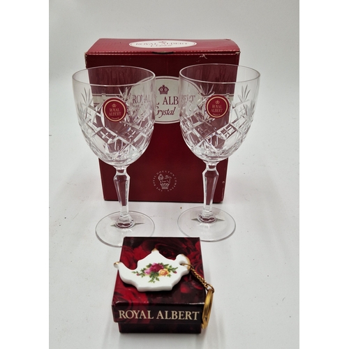 41 - ROYAL ALBERT (Boxed Set Of Two) WINE GLASSES  TOGETHER WITH A KEYRING (Boxed)