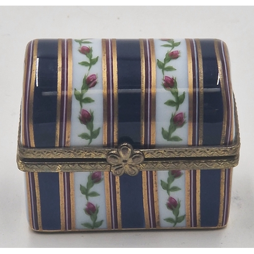 53 - LIMOGES PORCELAIN Miniature 5cm x 4cm LIDDED  TRINKET BOX FASHIONED AS A CHEST