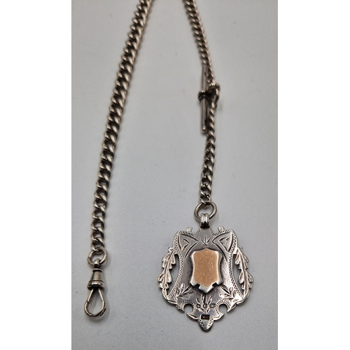 226 - SILVER VICTORIAN 35cm ALBERT WATCH CHAIN & FOB With GRADUATED LINKS,EVERY LINK IS HALLMARKED (Fob Ha... 