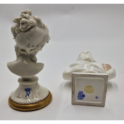 538 - CAPODIEMONTE PORCELAIN BUST OF A LADY TOGETHER WITH A COALPORT 12cm PORCELAIN BUST OF A EMPEROR