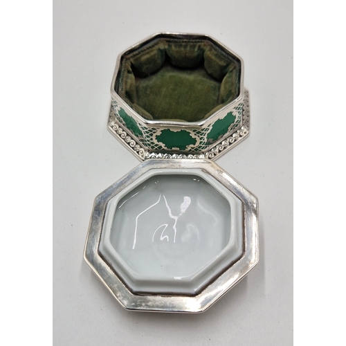 540 - ROSENTHAL (Hallmarked 1000/1000) SOLID SILVER ON GREEN OPAL PORCELAIN 8.5cm TRINKET BOX