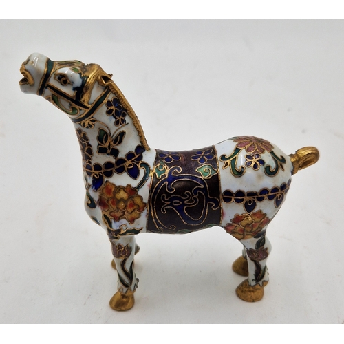 587 - CLOISONNE 10cm MODELS OF TWO HORSES