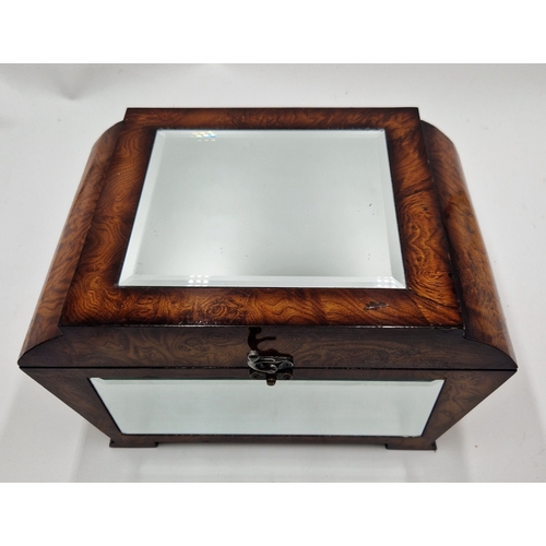 638 - WOODEN ART DECO Large 31cm x 21cm x 13cm MIRRORED JEWELLERY BOX