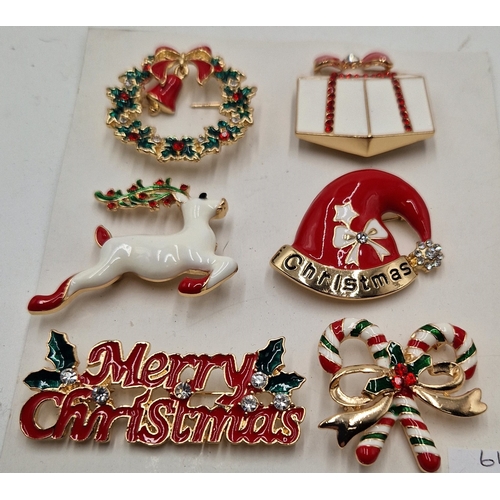 803 - METAL/ENAMEL CHRISTMAS BROOCHES (6)