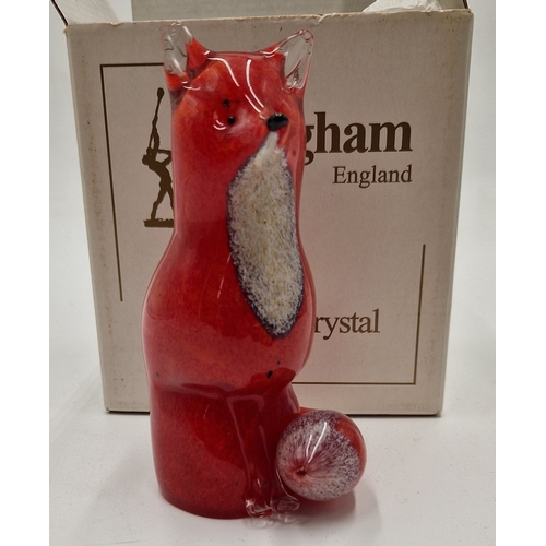 5 - LANGHAM GLASS (Hand Blown) 13cm PAPERWEIGHT FASHIONED AS A FOX  (Original Box)