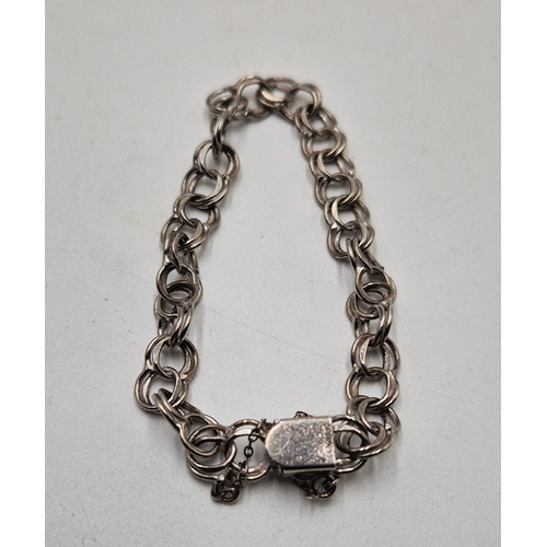 11 - STERLING SILVER (Stamped Sterling) DOUBLE LINK BRACELET With SAFETY CHAIN (Total Weight 10.8 Grams)