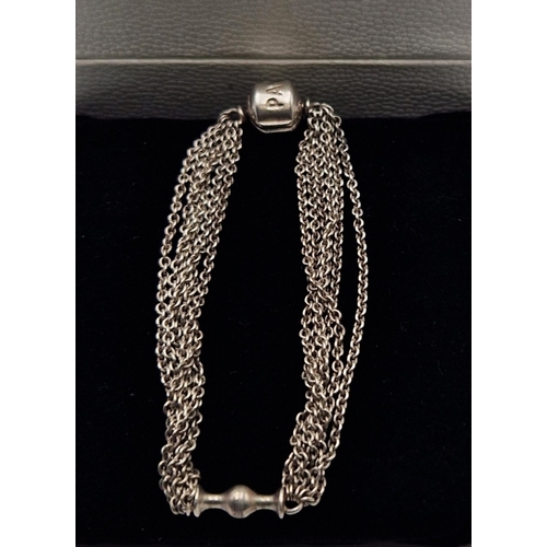 6 - SILVER (925) PANDORA MULTI-MESH BRACELET  (Boxed)