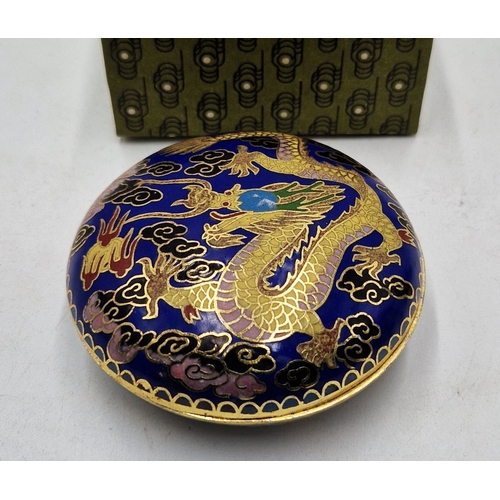 78 - CLOSIONNE 8cm Dia POT With ORIENTAL DESIGN (Boxed)