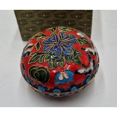 80 - CLOSIONNE 8cm Dia POT With ORIENTAL DESIGN (Boxed)