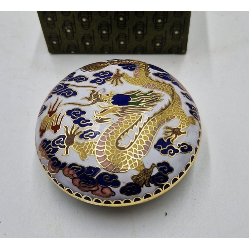 81 - CLOSIONNE 8cm Dia POT With ORIENTAL DESIGN (Boxed)