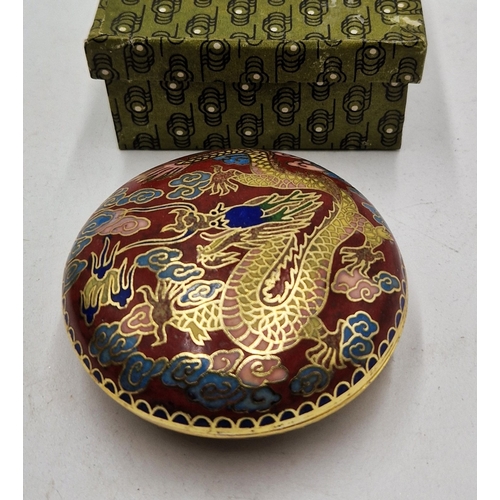 83 - CLOSIONNE 8cm Dia POT With ORIENTAL DESIGN (Boxed)