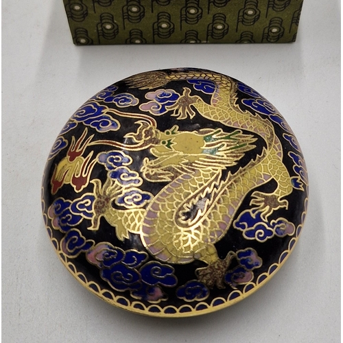 84 - CLOSIONNE 8cm Dia POT With ORIENTAL DESIGN (Boxed)