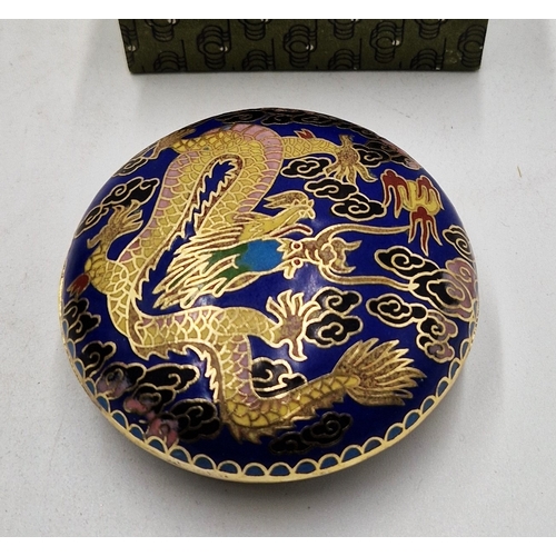 85 - CLOSIONNE 8cm Dia POT With ORIENTAL DESIGN (Boxed)