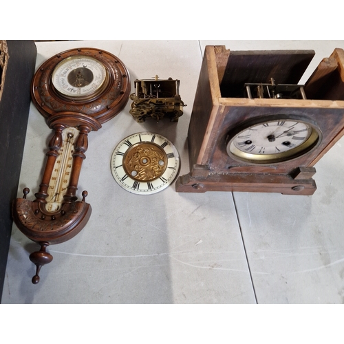 91 - BOX CONTAINING A Qty Of CLOCKS (Spares & Repairs) Plus A BAROMETER