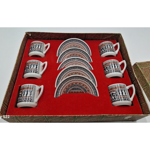 193 - N.LEONT (Greece) (Boxed Set Of Six)  COFFEE CUPS And SAUCERS