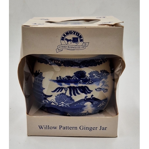 295 - RINGTON'S GINGER JAR And COVER IN THE WILLOW PATTERN DESIGN (Original Box)