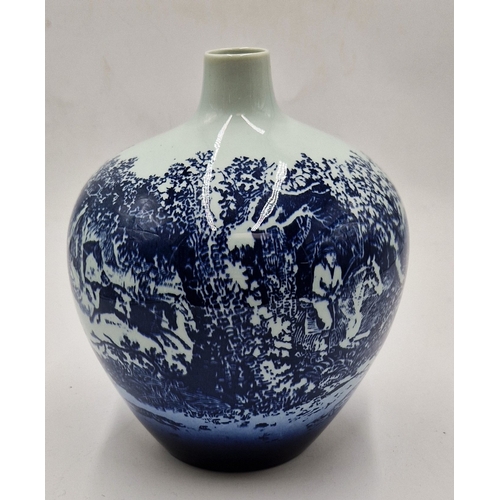 302 - ROYAL DOULTON BLUE FLAMBE Large 21cm ONION SHAPED VASE IN THE WOODCUT DESIGN  (Extremely Rare)