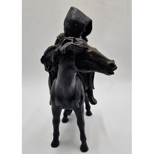 629 - NEIL DALRYMPLE 28cm  x 37cm SCULPTURE OF A BLACK RIDER ON HORSEBACK.
(Please Note This Lot WILL NOT ... 