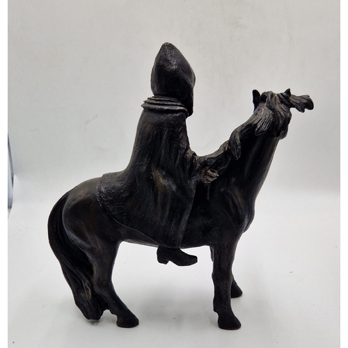 629 - NEIL DALRYMPLE 28cm  x 37cm SCULPTURE OF A BLACK RIDER ON HORSEBACK.
(Please Note This Lot WILL NOT ... 