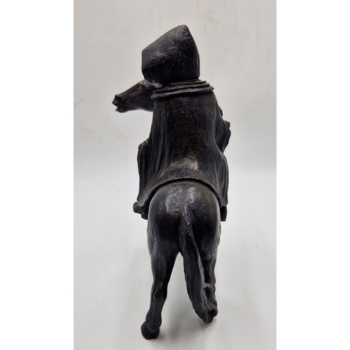 629 - NEIL DALRYMPLE 28cm  x 37cm SCULPTURE OF A BLACK RIDER ON HORSEBACK.
(Please Note This Lot WILL NOT ... 