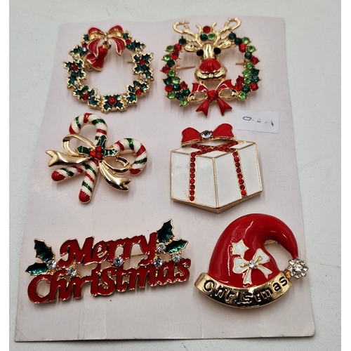 807 - METAL/ENAMEL CHRISTMAS BROOCHES (6)