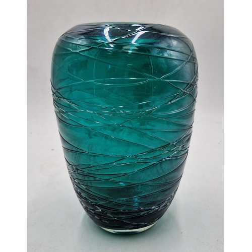 209 - TEXTURED GREEN Large 21cm GLASS VASE