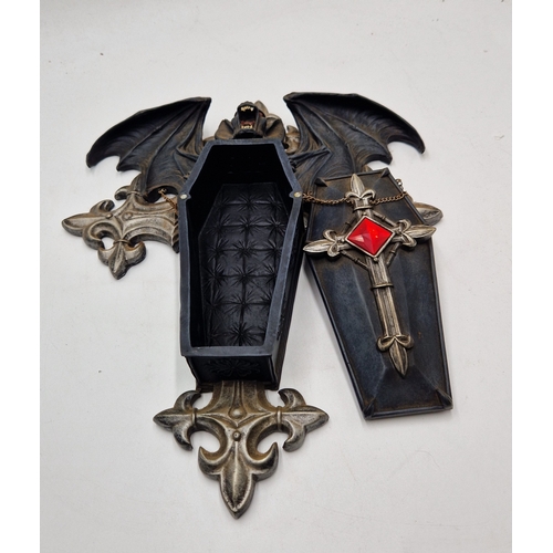 224 - NEMESIS NOW! Extra Large 39cm x 32cm COFFIN And BAT WALL PLAQUE / CONTAINER