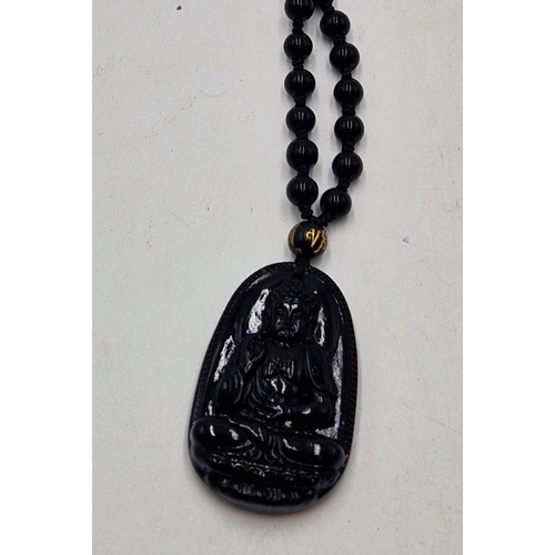 640 - OBSIDIAN STONE BUDDHA NECKLACE