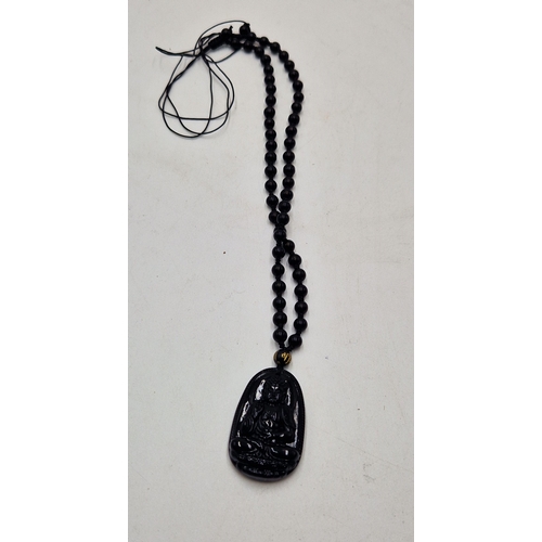 640 - OBSIDIAN STONE BUDDHA NECKLACE