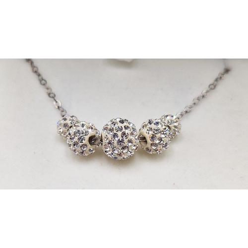 250 - SILVER (925) / CRYSTAL BOBBLE NECKLACE  (Boxed)